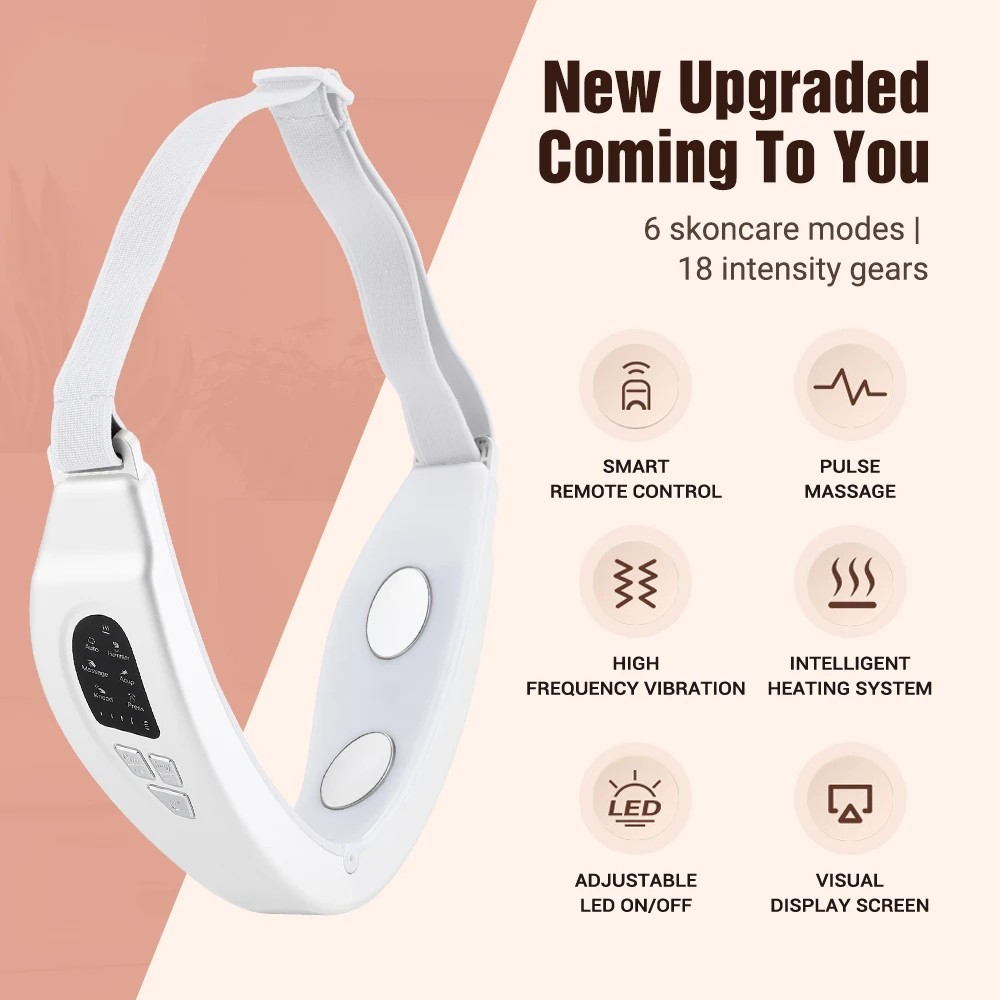 EMS Face Slimming Device Double Chin V Shape Lift Belt 5 Color Lights Hot Compress Face Vibration Massager With Remote Control
