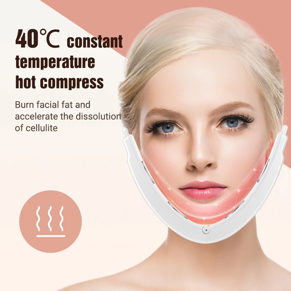 EMS Face Slimming Device Double Chin V Shape Lift Belt 5 Color Lights Hot Compress Face Vibration Massager With Remote Control