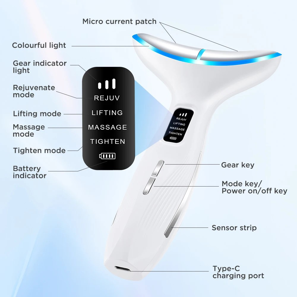 3 Modes Skin Lifting Firming Facial Massager Skin Care Tool LED Double Chin Remover Machine