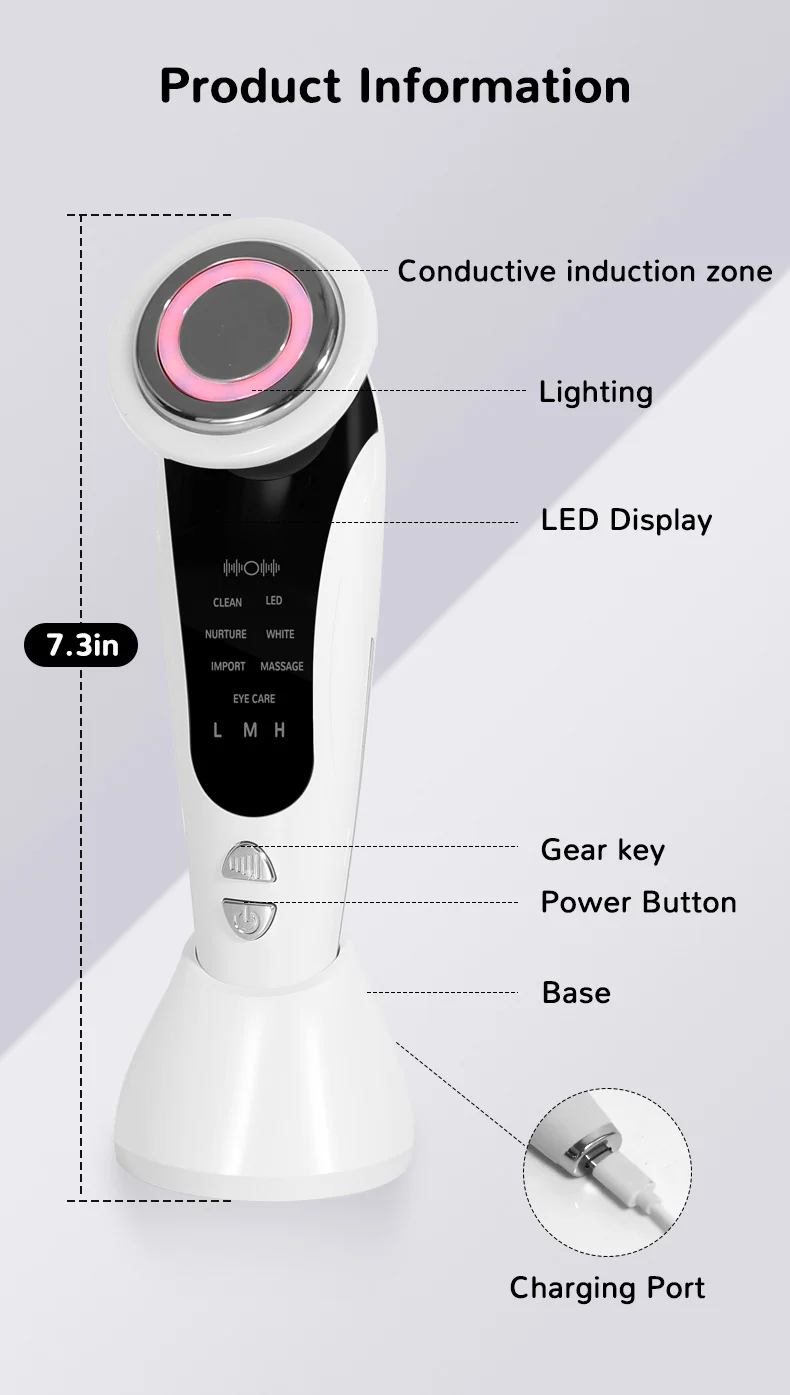 7 In 1 EMS Facial Massager Vibration Heated LED Light Therapy Face Lifting Device