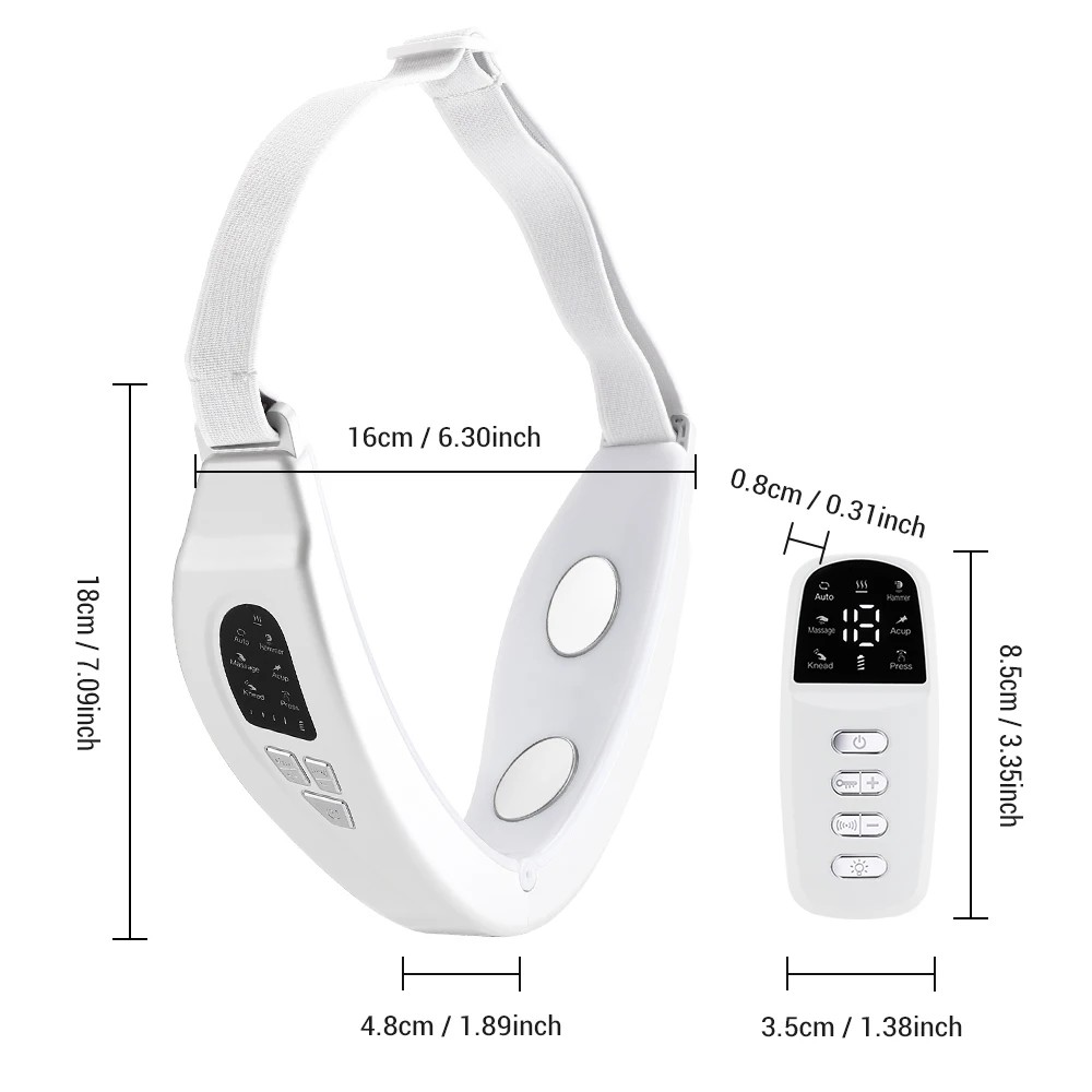 EMS Face Slimming Device Double Chin V Shape Lift Belt 5 Color Lights Hot Compress Face Vibration Massager With Remote Control