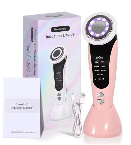 7 In 1 EMS Facial Massager Vibration Heated LED Light Therapy Face Lifting Device