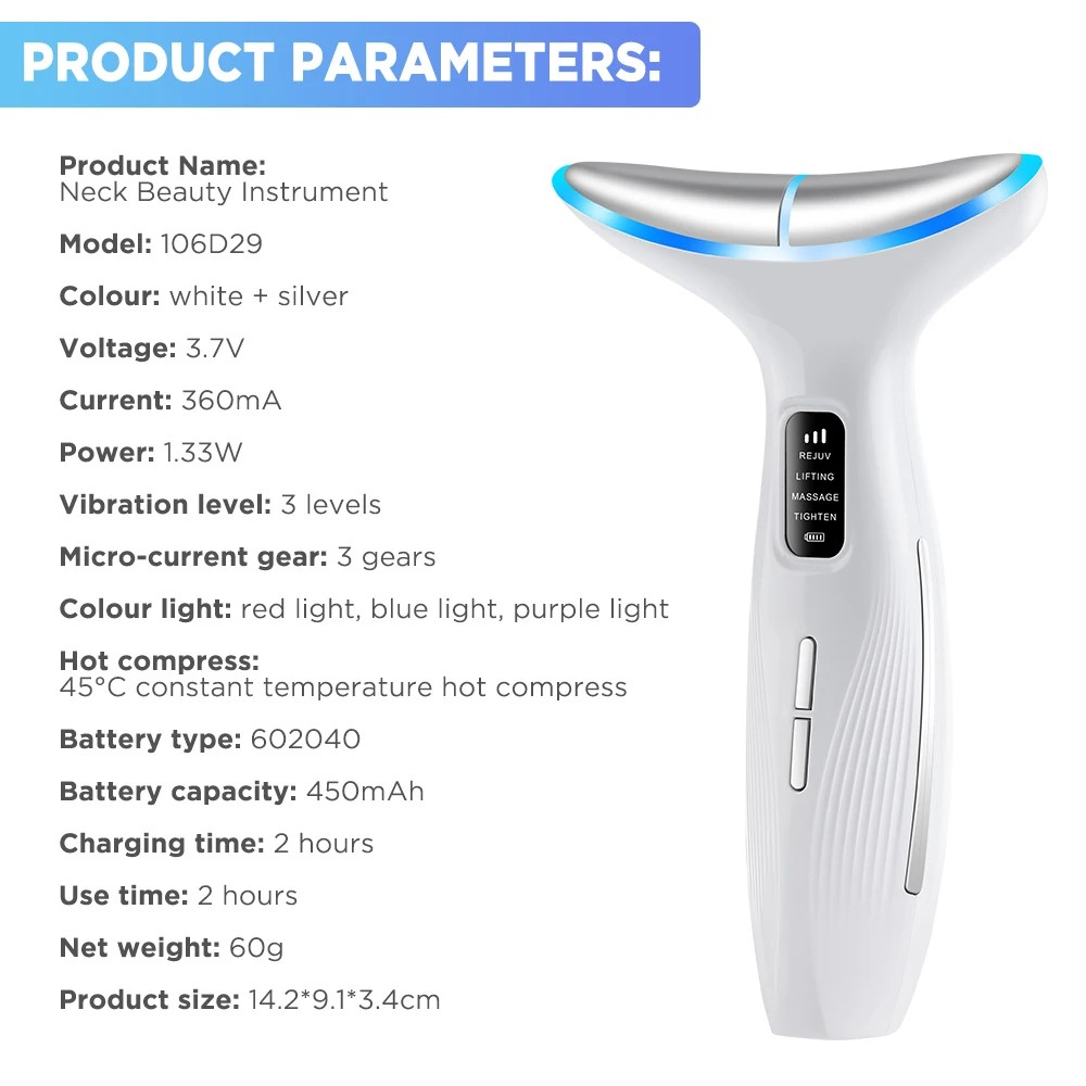3 Modes Skin Lifting Firming Facial Massager Skin Care Tool LED Double Chin Remover Machine