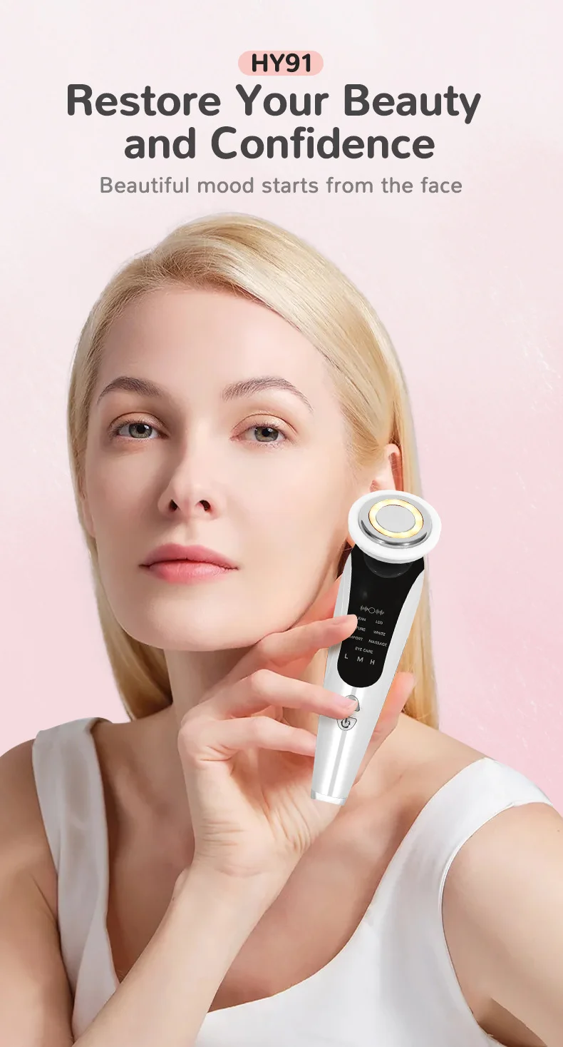 7 In 1 EMS Facial Massager Vibration Heated LED Light Therapy Face Lifting Device