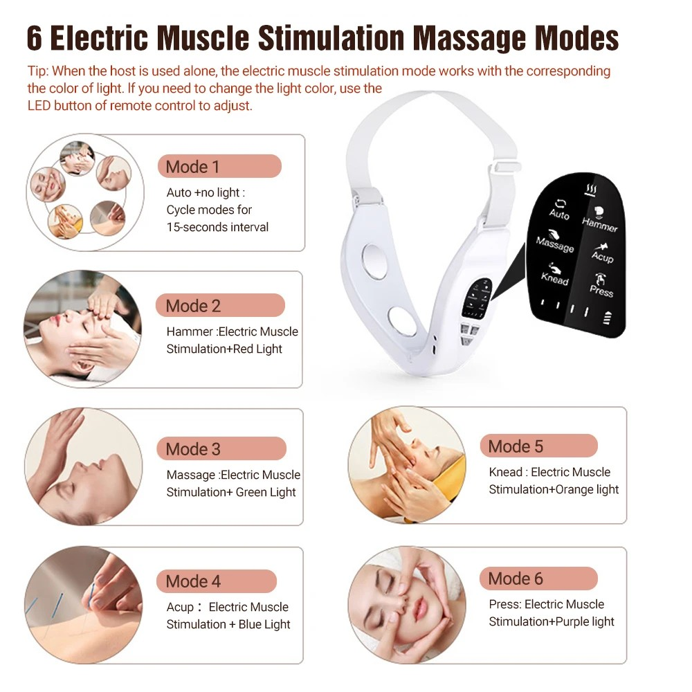 EMS Face Slimming Device Double Chin V Shape Lift Belt 5 Color Lights Hot Compress Face Vibration Massager With Remote Control