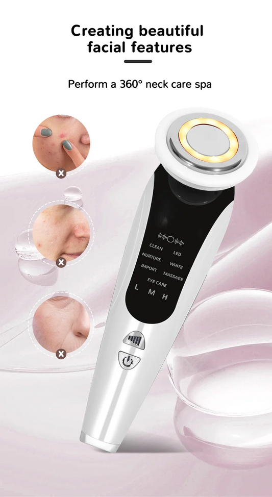 7 In 1 EMS Facial Massager Vibration Heated LED Light Therapy Face Lifting Device