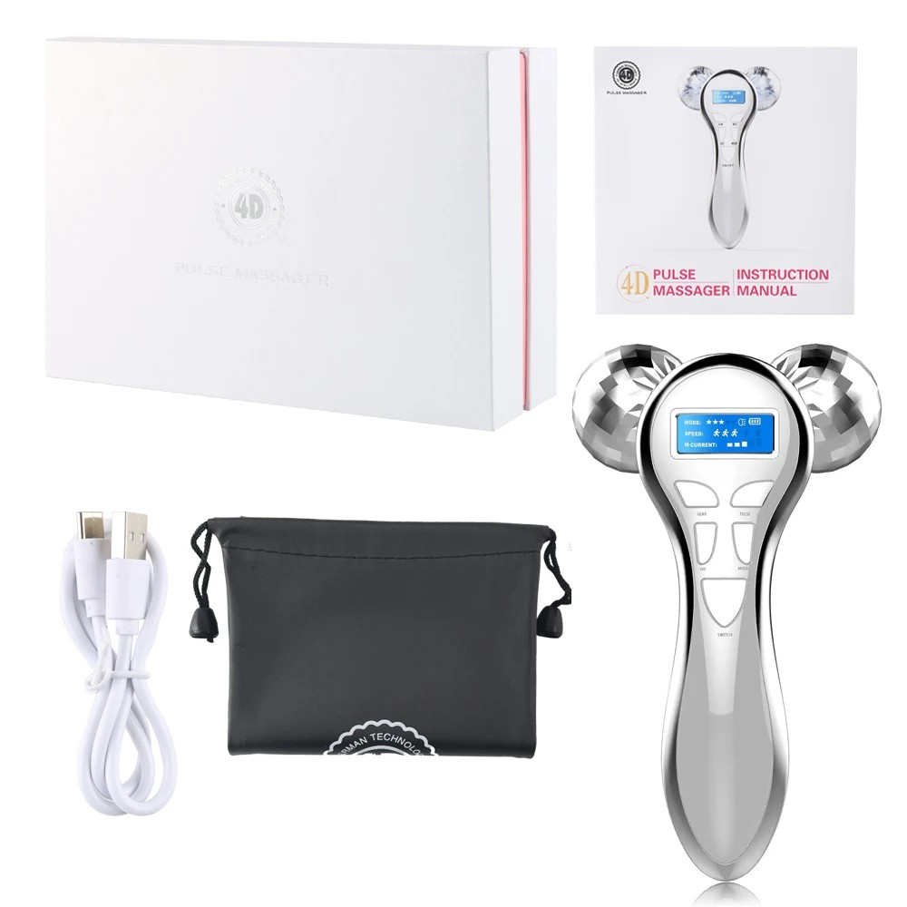 4D EMS Face Massager Roller Microcurrent Vibration Facial V Lifting Massage Devices Beauty Skin Care Tool For Neck Eye Body
