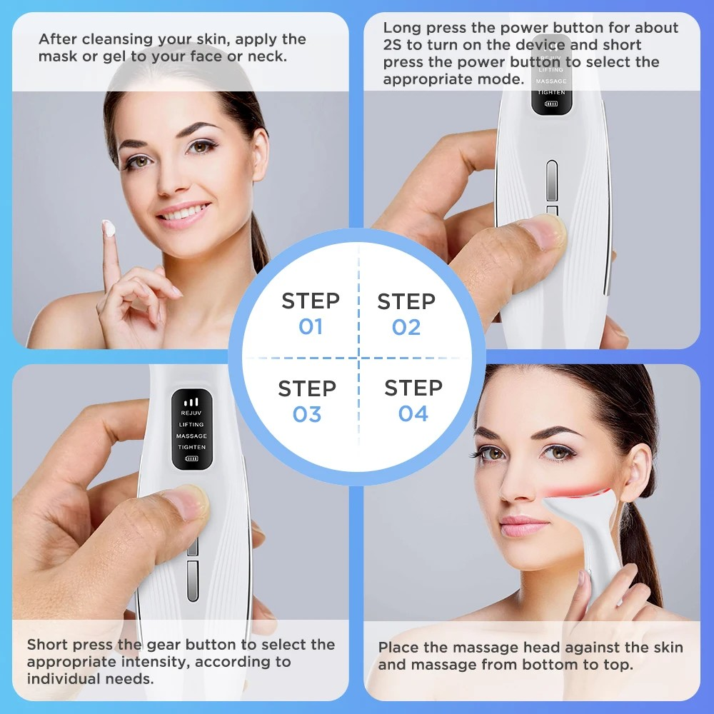 3 Modes Skin Lifting Firming Facial Massager Skin Care Tool LED Double Chin Remover Machine